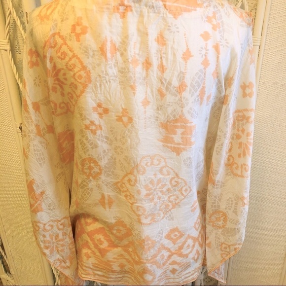 Forever 21 Top Silk Ivory and Coral Beaded Kimono Sleeve Deep Vneck Cover Up - Picture 6 of 12